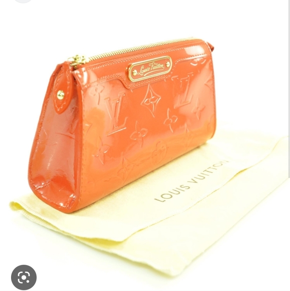 Louis Vuitton Vernis Leather Trousse Cosmetic Case bag Clutch Orange pochette - Picture 2 of 16